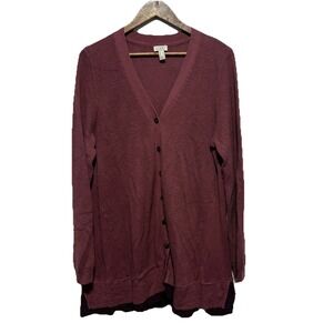 LOGO Lori Goldstein Tunic Womens L Dusty Purple Waffle Knit Button Front Top